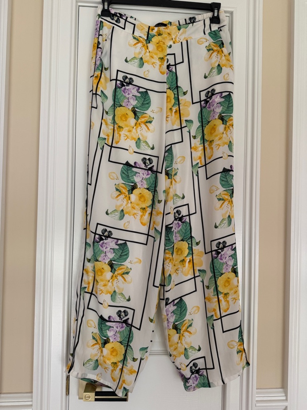 Floral Wide-Leg Pants in White and Yellow